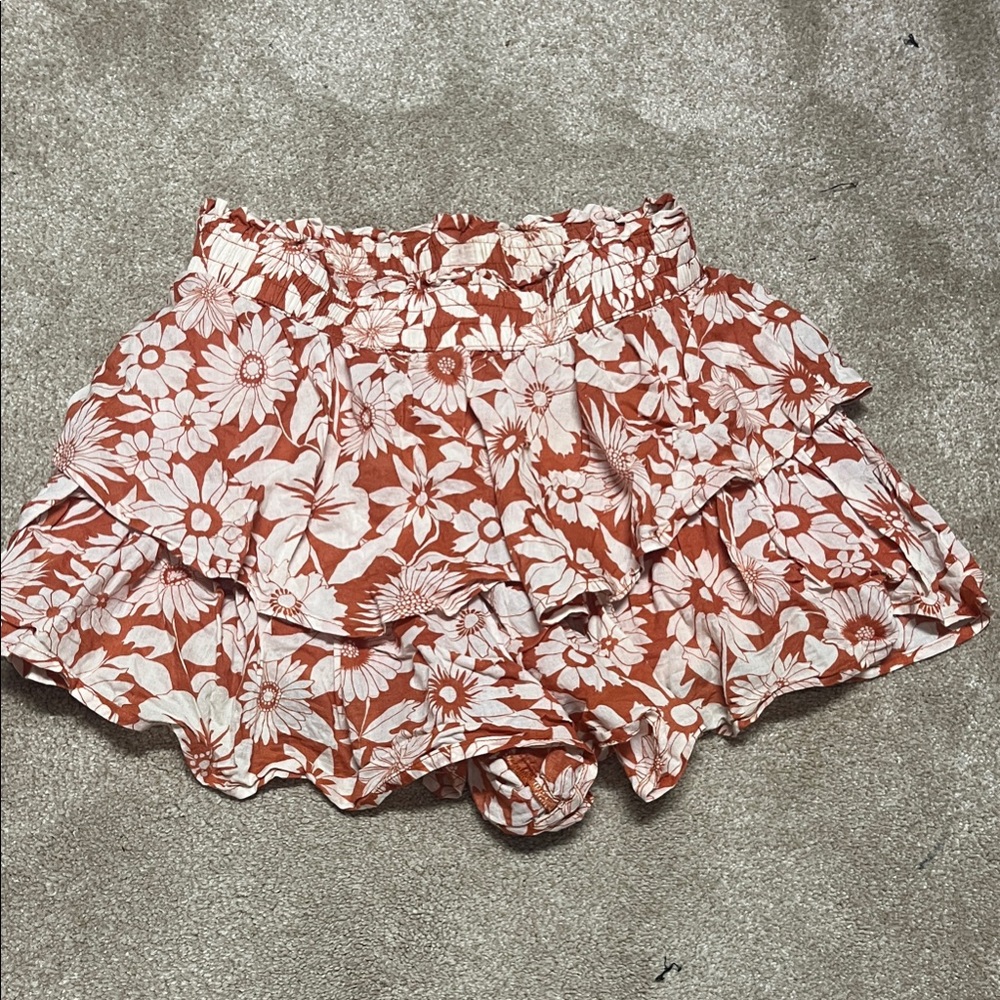 American Eagle Outfitters Floral Midi Skirt - Rust and White